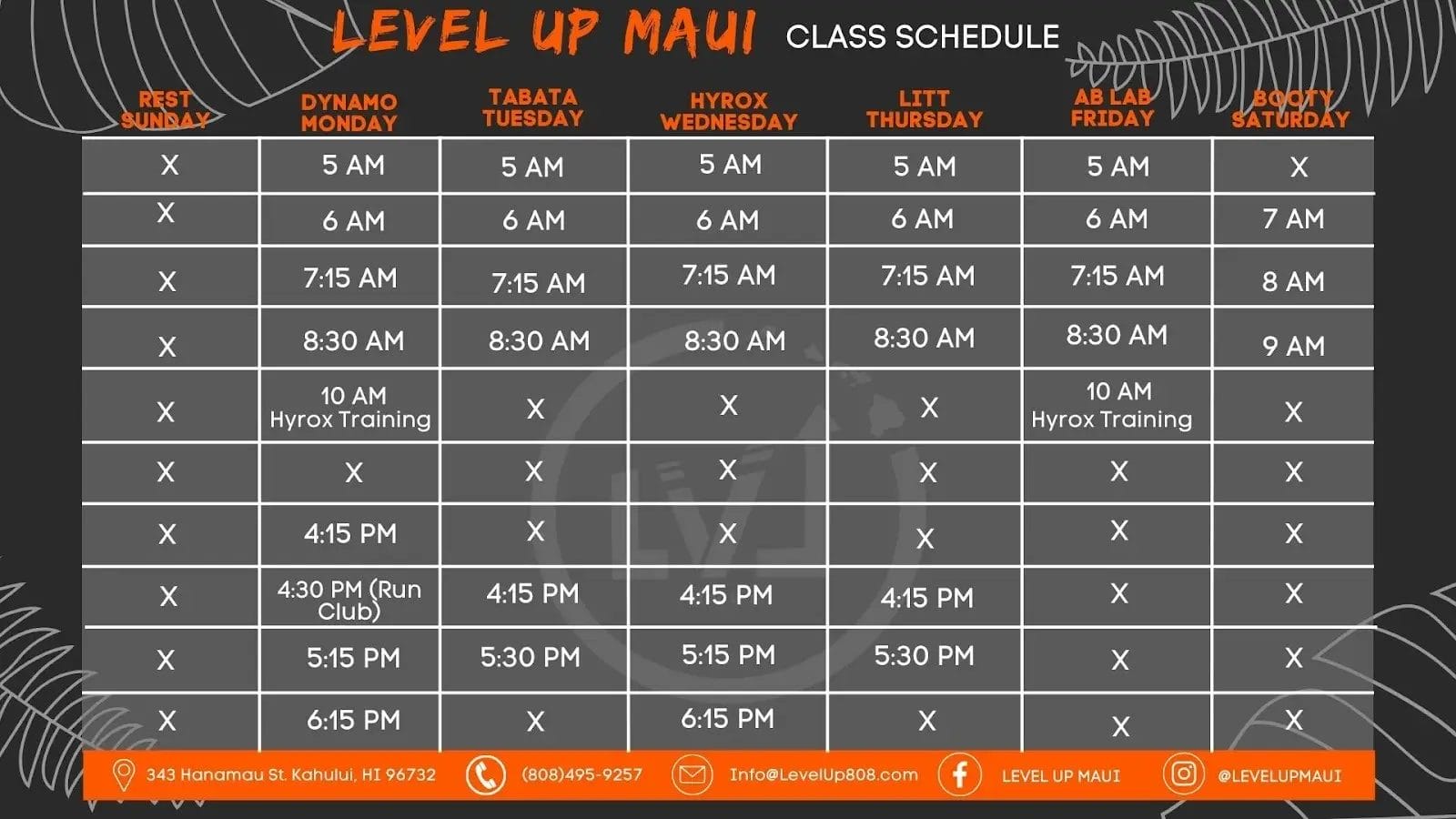 Level up training schedule